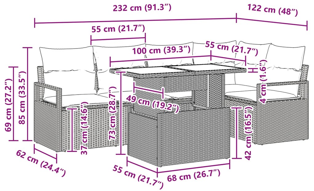 Conjunto de Sofás de Jardim vidaXL com Almofadas Cinza Claro Rattan Po