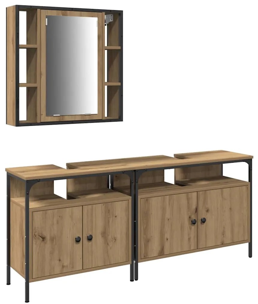 Conjunto de Mesa de Maquilhagem de 3 Peças em Madeira de Carvalho Arti