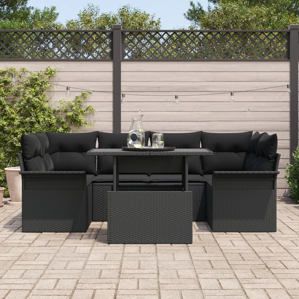 Conjunto de Sofá Jardim vidaXL de 7 peças com Almofadas Rattan PE Pret