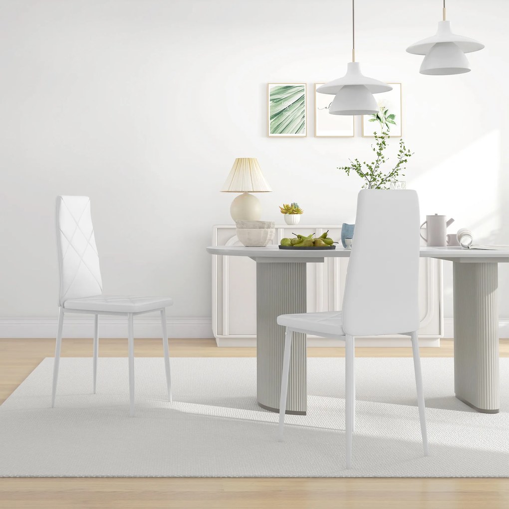 Conjunto de 2 cadeiras de sala de jantar com encosto alto, revestimento sintético e pés em aço, branco
