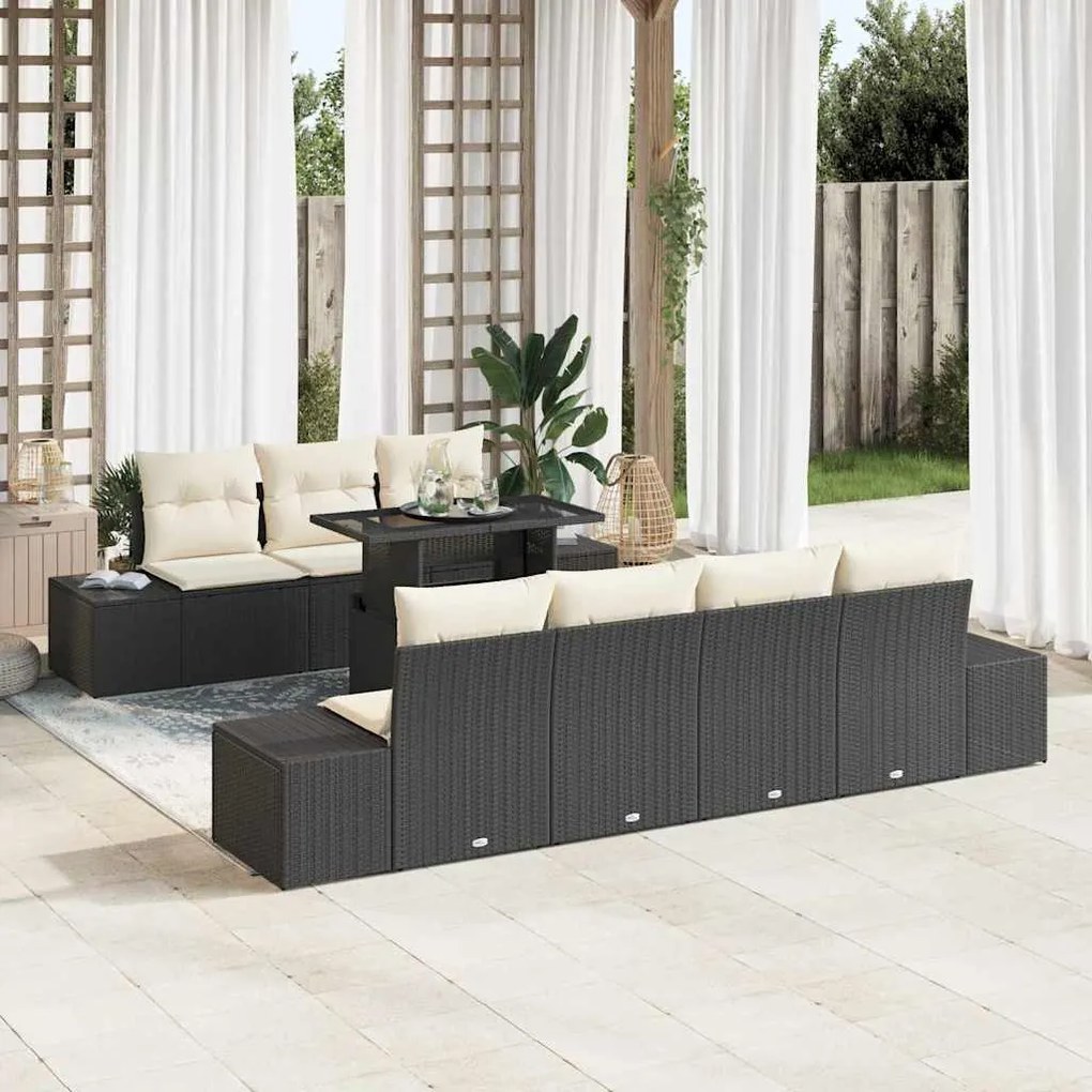 vidaXL Conjunto de Sofá de Jardim com 8 Peças e Almofadas em Rattan Sintético Preto
