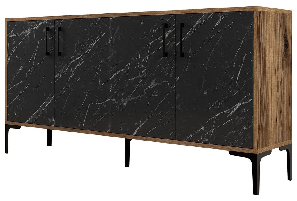 Console Kiev – Nogueira e Mármore Preto – 160 cm x 78 cm x 35 cm