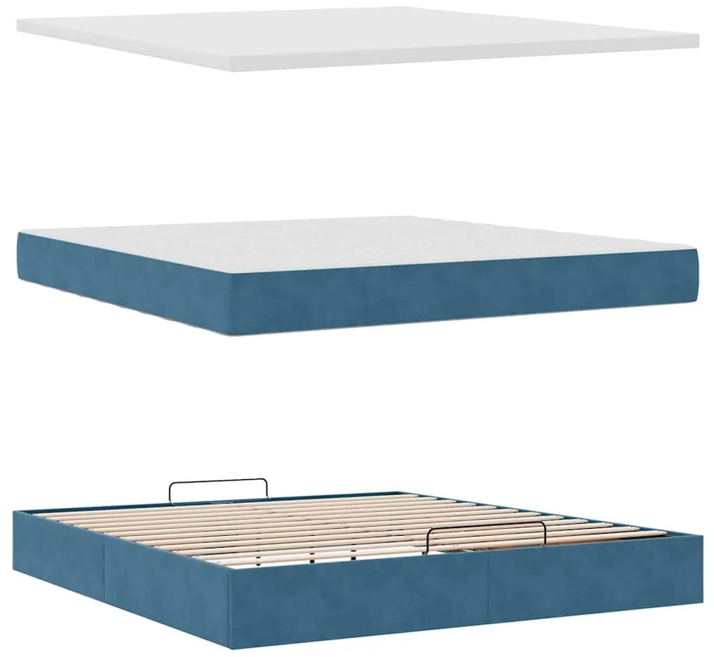 Estrutura de cama otomana com colchão 160x200 cm azul escuro