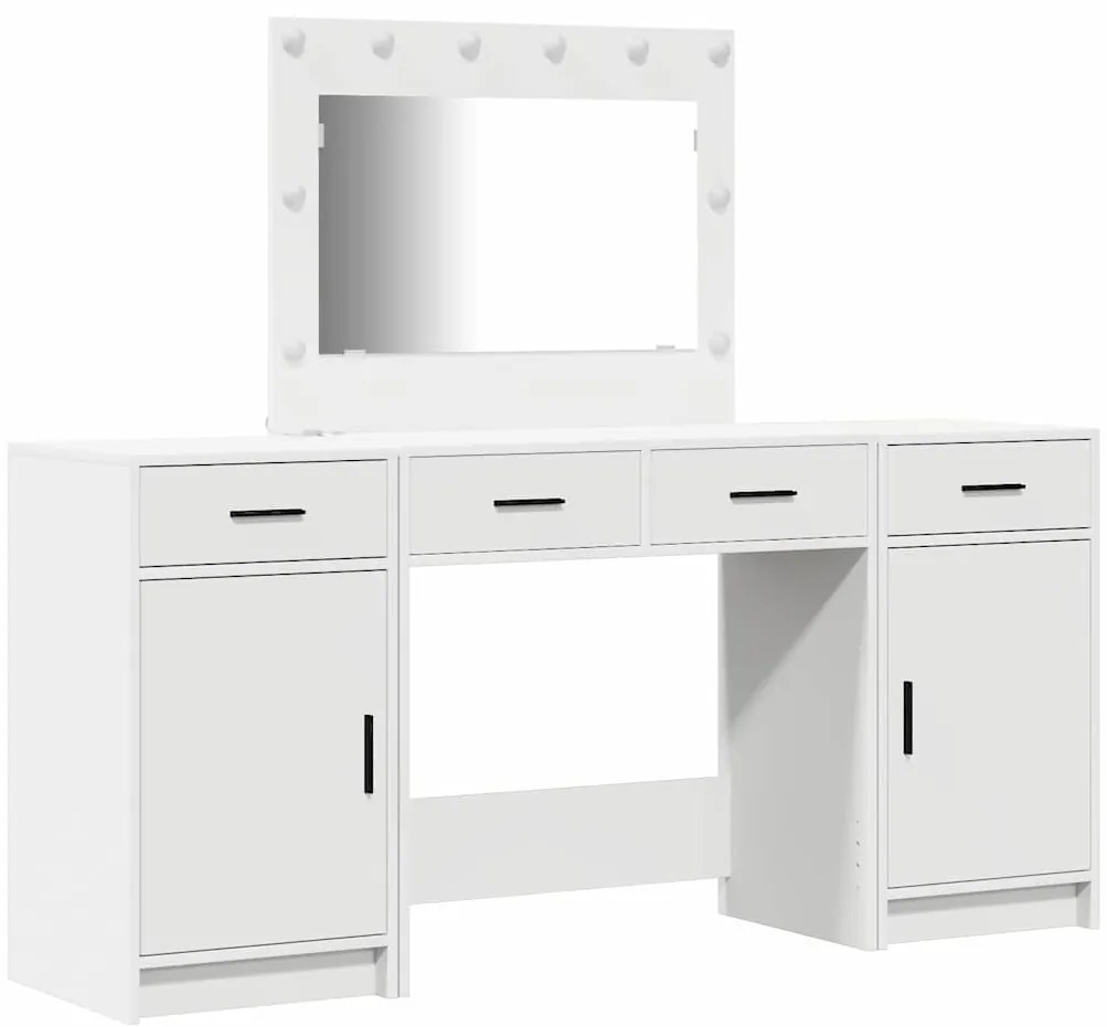 Conjunto de Mesa de Maquilhagem de 3 Peças com LED, Madeira Branca
