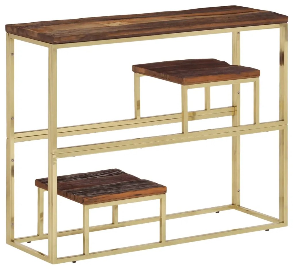 Mesa consola aço inoxidável/madeira ferroviária maciça prateado