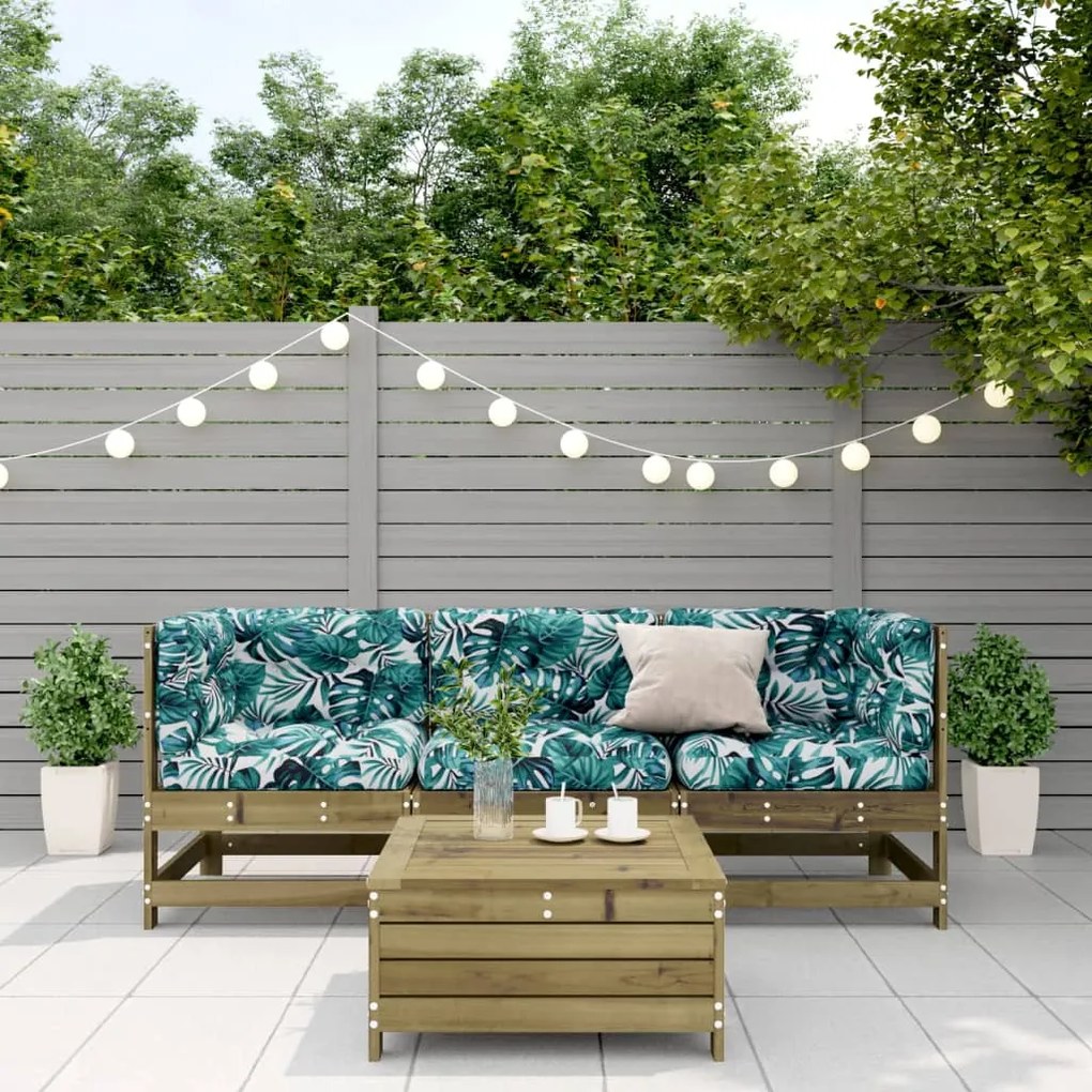 4 pcs conjunto lounge de jardim c/ almofadões pinho impregnado
