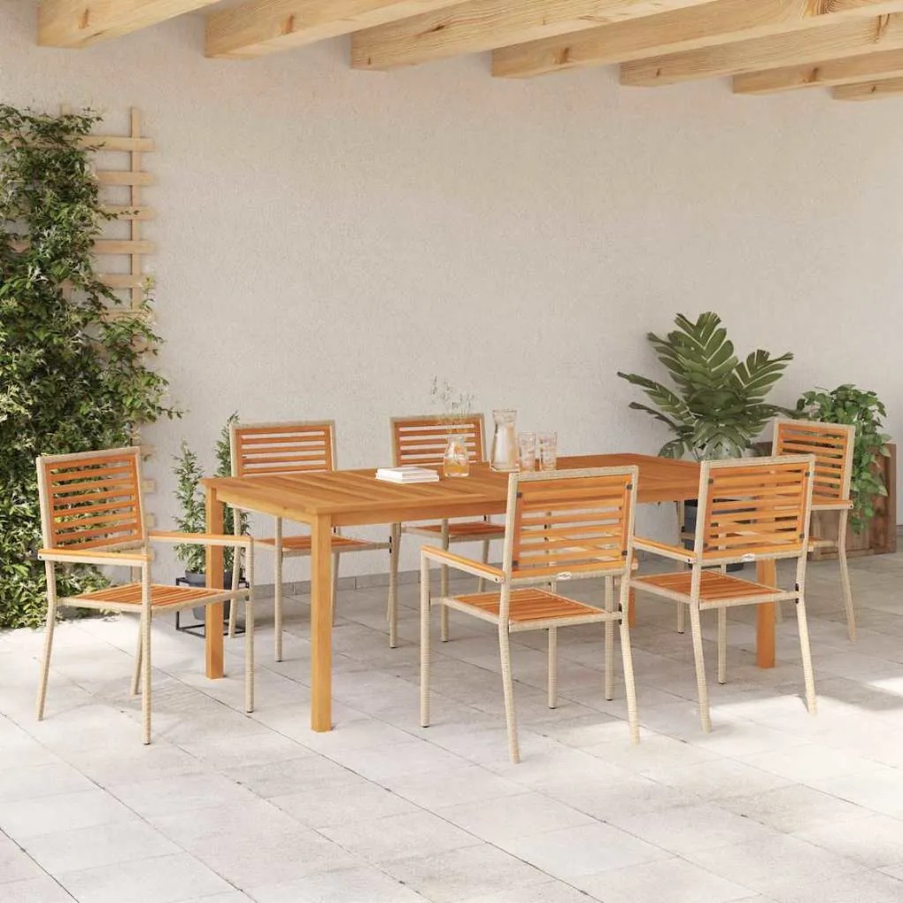Conjunto de Jantar para Jardim 7 pcs Bege 200 x 100 x 74 cm