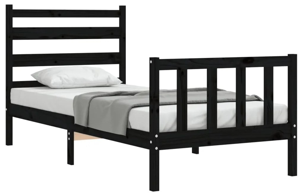 Estrutura de cama com cabeceira 90x200 cm madeira maciça preto