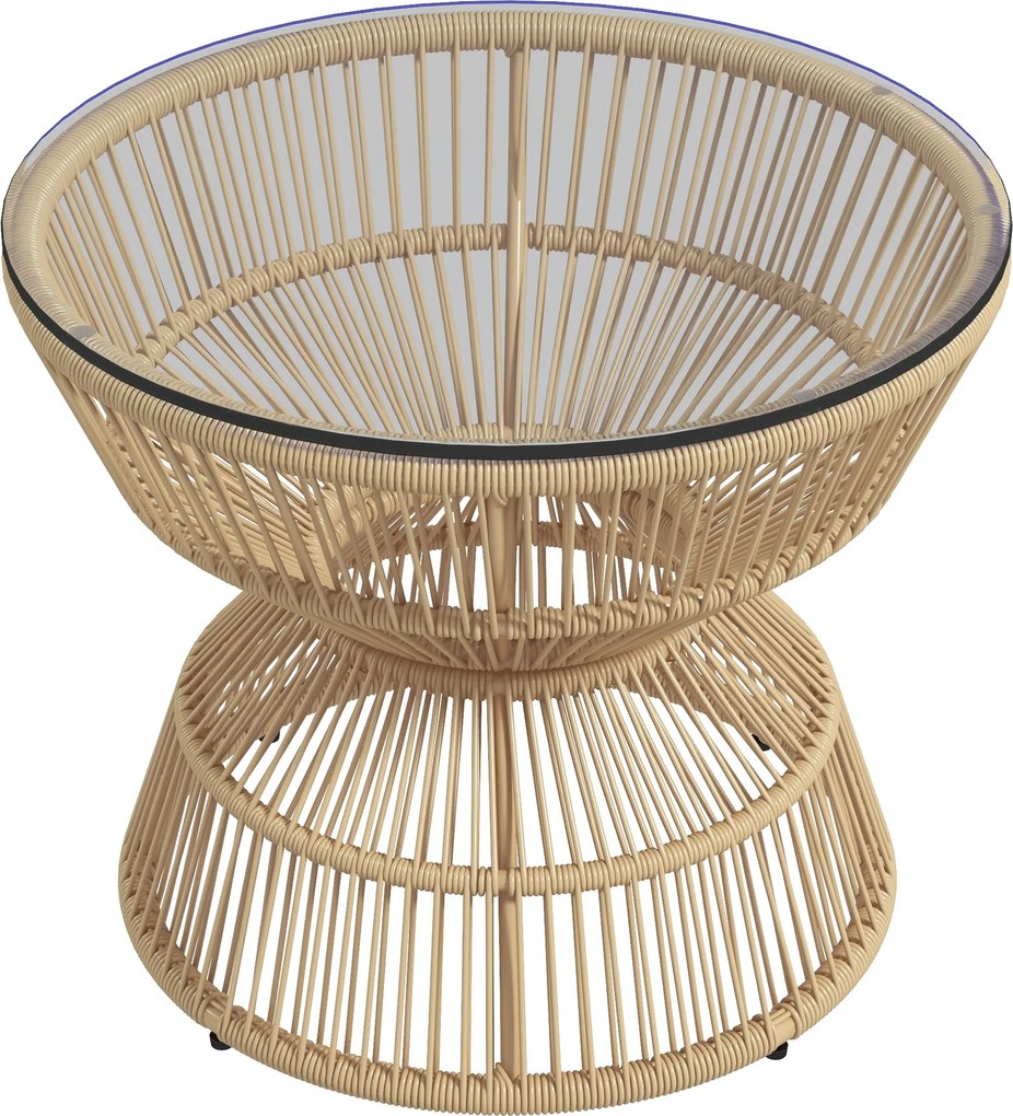 Outsunny Mesa Lateral Exterior Mesa de Jardim Rattan, Tampo de Vidro, PE-Rattan, 60 cm x 60 cm x 50 cm, Madeira Natural | Aosom Portugal