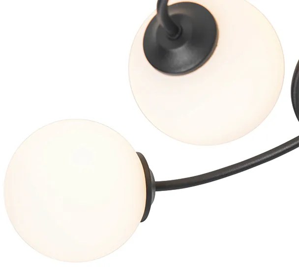 Candeeiro de teto moderno preto com vidro opalino 6 luzes - Athens Moderno