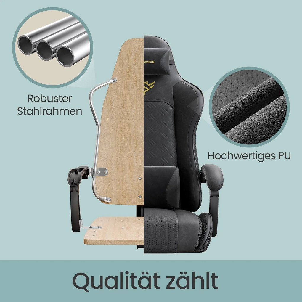 Cadeira gaming ergonómica para jogos com apoio para os pés e almofada de molas preta