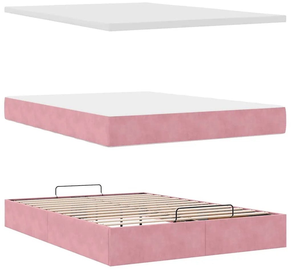 Estrutura de cama otomana com colchões 140x190 cm veludo rosa