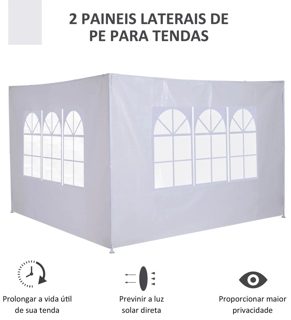 Outsunny Conjunto de 2 Paredes Laterais para Tendas de 3x3m e 3x6m Paredes Laterais para Tendas com Janelas Transparentes 293x193cm Branco
