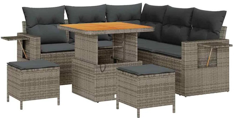Conjunto de Sofá de Jardim em 8 peças com almofadas cinza de polyratta
