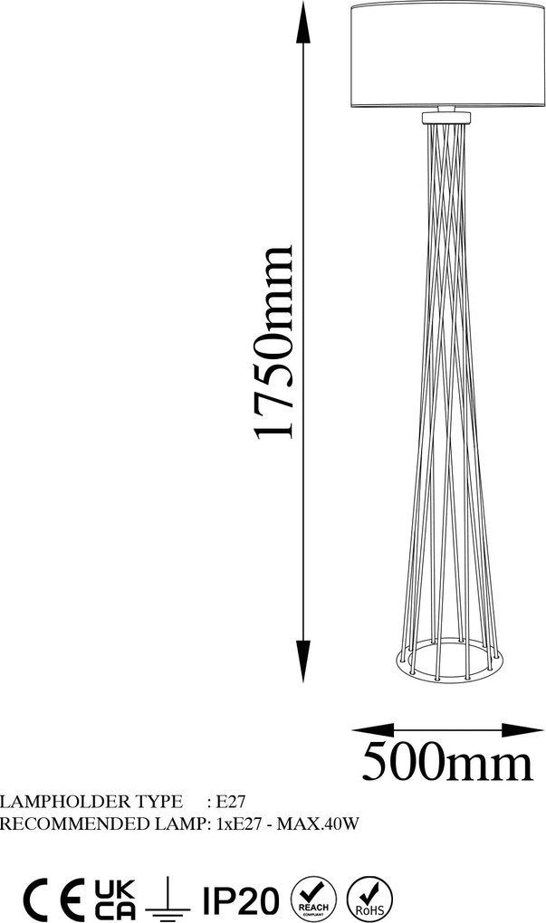 Candeeiro de Pé Tall – Branco – 50x175x50 cm