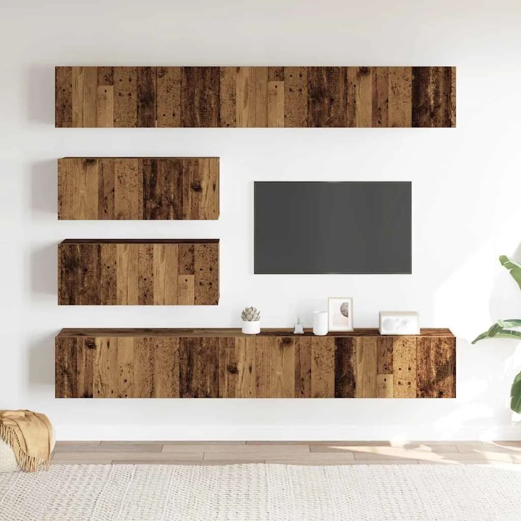 Conjunto de armário TV de parede 6 pcs madeira madeira velha