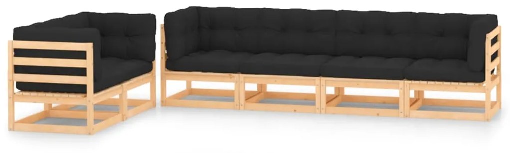 vidaXL 6 pcs conj. lounge jardim c/ almofadões antracite pinho maciço