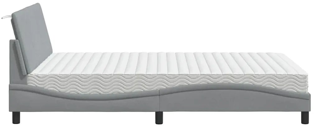 Cama com colchão 140x190 cm tecido cinzento-claro