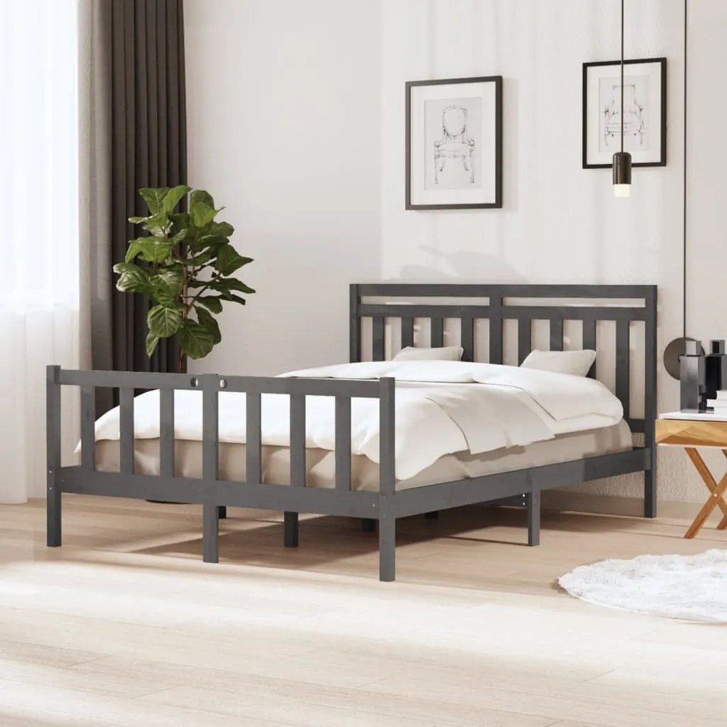 vidaXL Estrutura de cama king 150x200 cm madeira maciça cinzento