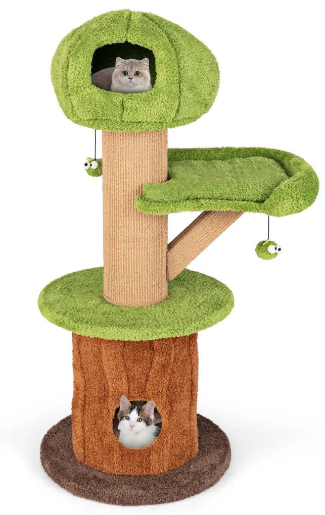 Arranhador para gatos em forma de árvore para interior 148 CM com 2 Cavernas Verde