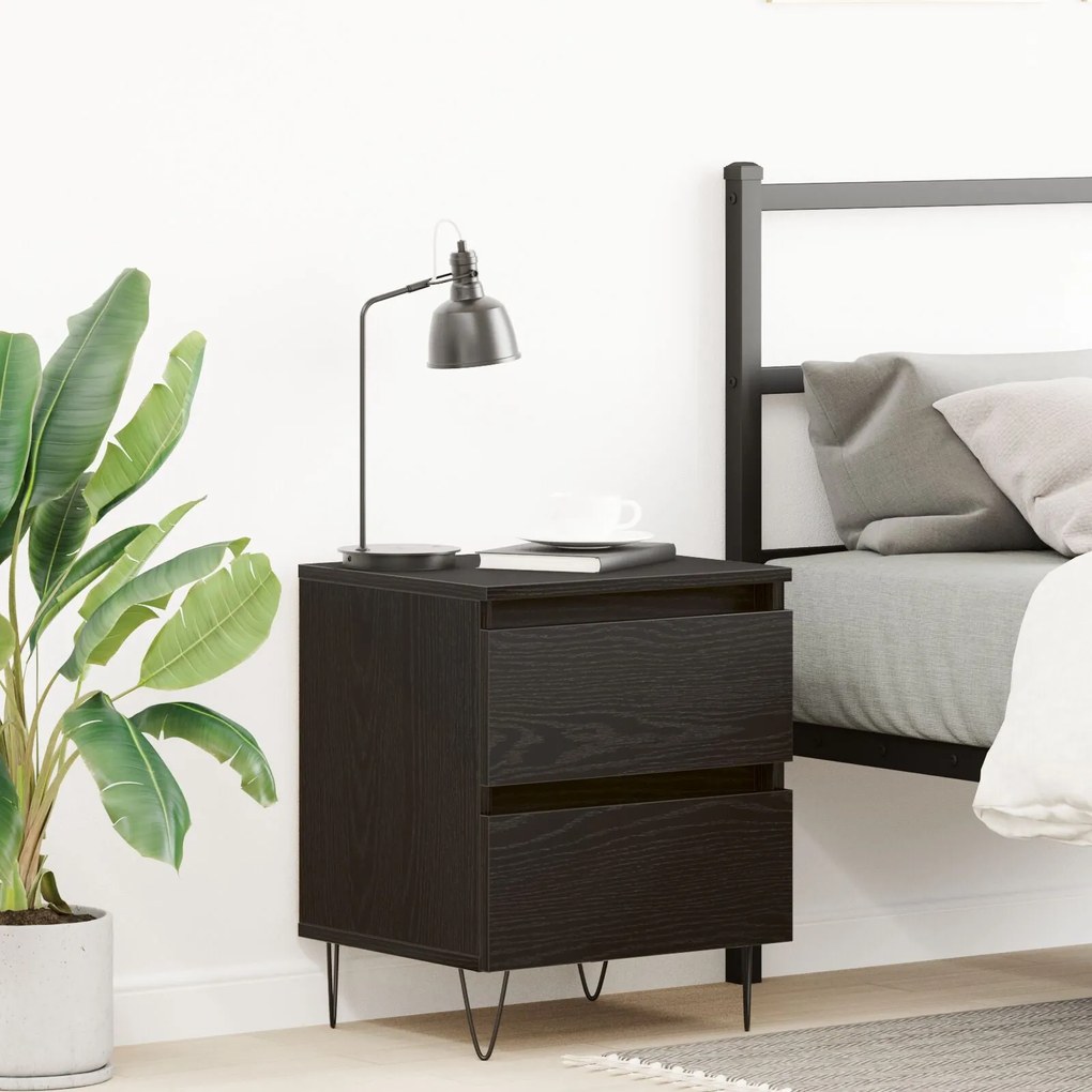 Mesa de cabeceira vidaXL Preto Carvalho 40x35x50 cm Madeira de engenha