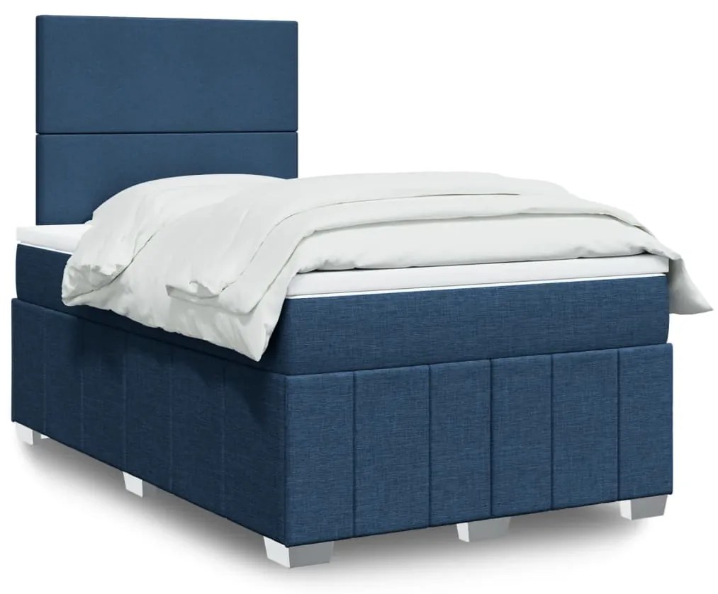 Cama boxspring com colchão 120x190 cm tecido azul