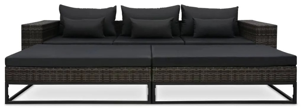 5 pcs conjunto sofás de jardim c/ almofadões vime PE cinzento