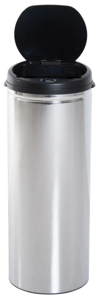 HOMCOM Balde de Lixo Inteligente de Aço Inoxidável 50L com Sensor Infravermelho de Abertura Automática para Cozinha Dormitório Casa de Banho Ø30,5x81,5cm Prata e Preto
