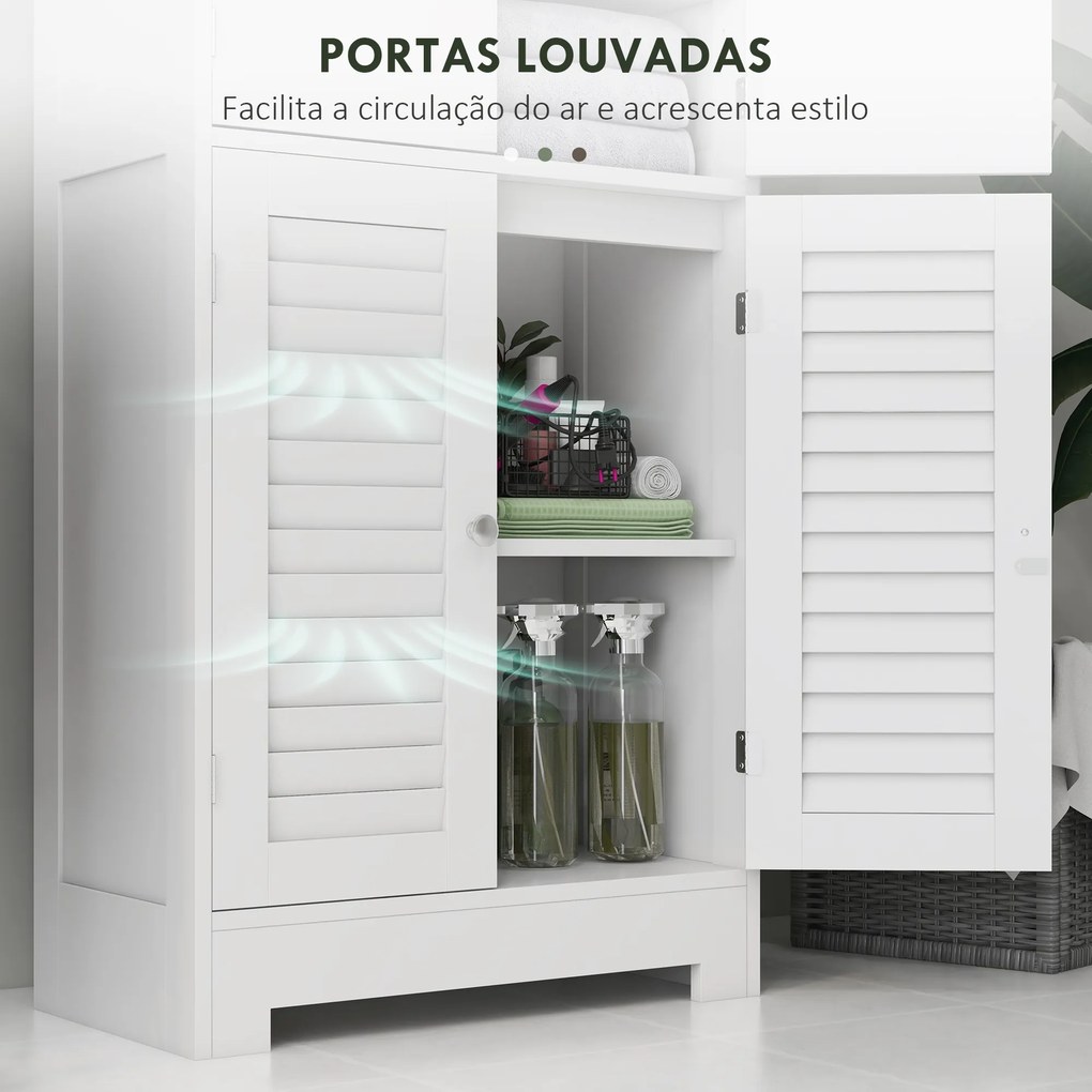 Móvel Auxiliar para Casa de Banho com 6 Portas Prateleiras Ajustáveis Anti-tombo 60x30x170,5 cm Branco