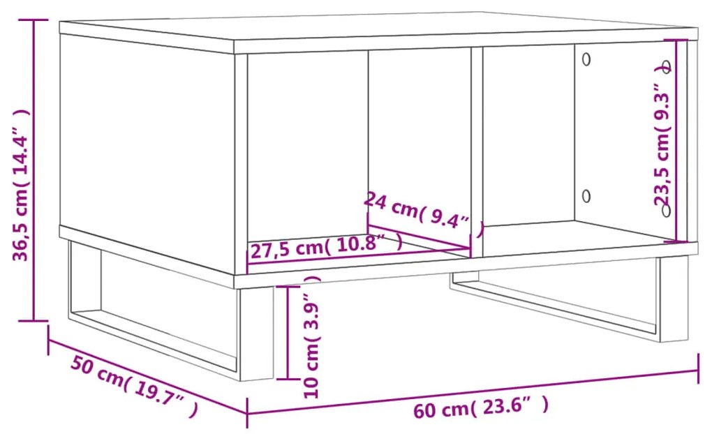 Mesa de centro 60x50x36,5 cm derivados de madeira branco