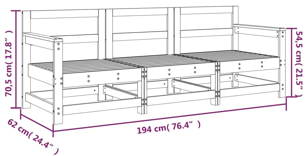 3 pcs conjunto lounge de jardim madeira de pinho maciça cinza