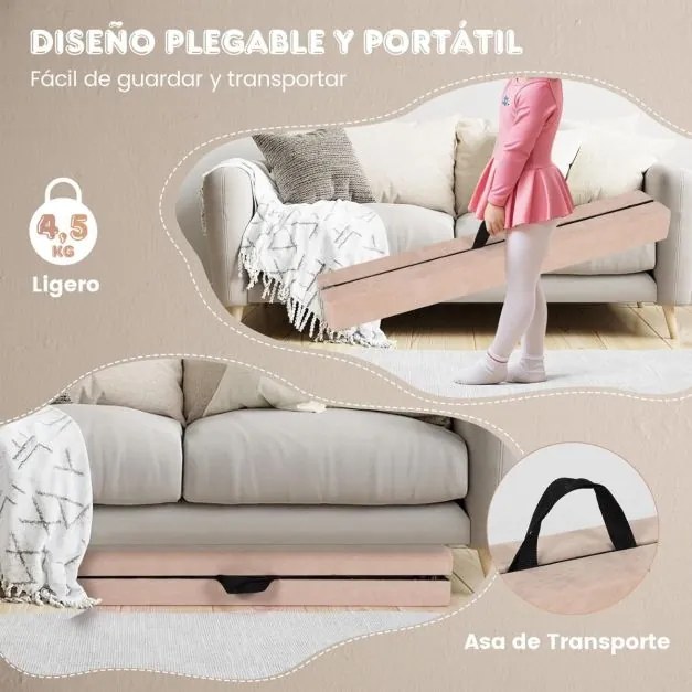 Barra de equilíbrio Ginástica dobrável com base de madeira maciça e superfície antiderrapante de espuma portátil com alça para crianças e adolescente