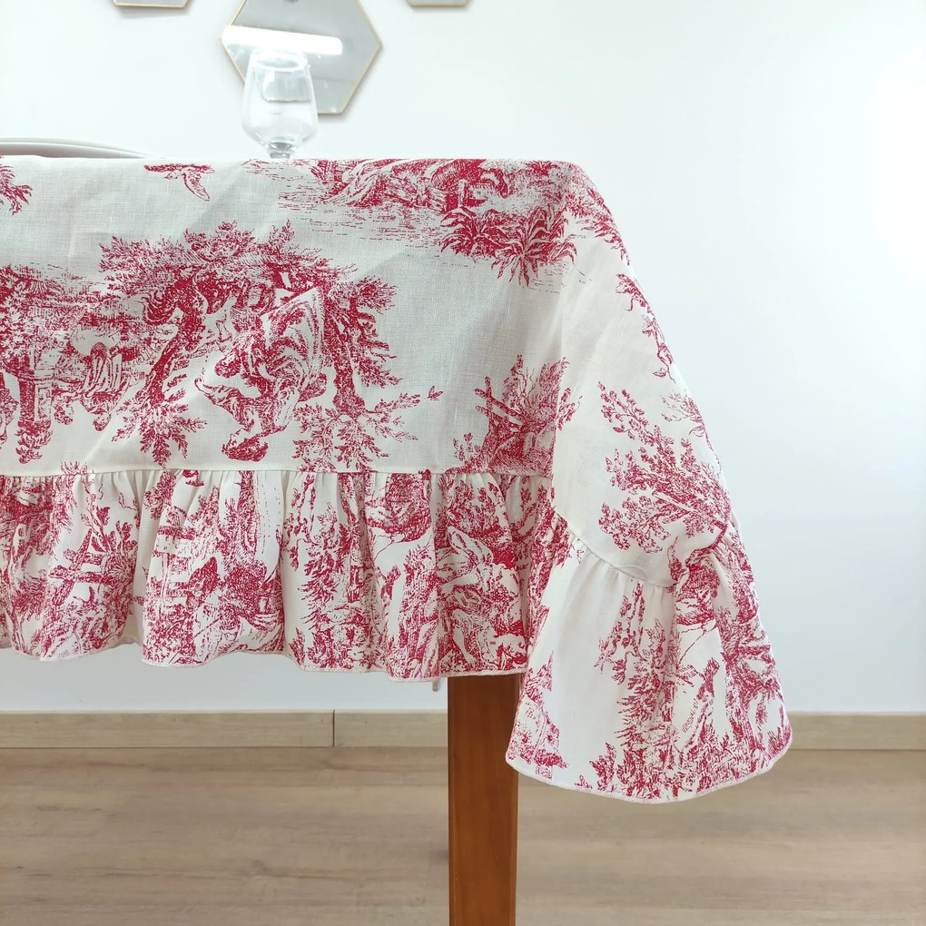 Toalha de Mesa Linho COL Toile de Jouy Red Folho