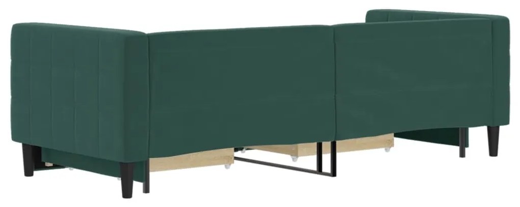 Sofá-cama c/ gavetão e gavetas 80x200cm veludo verde-escuro