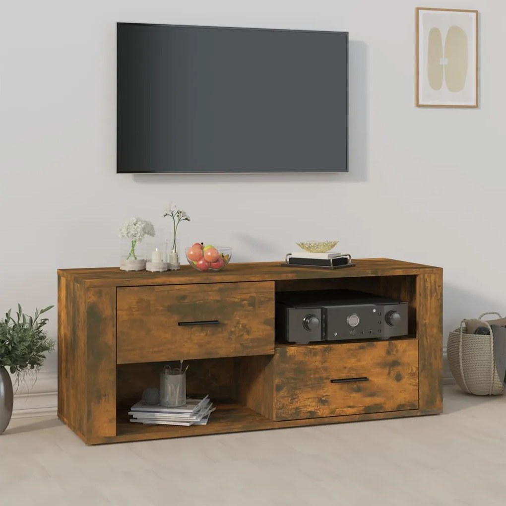 vidaXL Móvel p/ TV 100x35x40cm madeira processada cor carvalho fumado