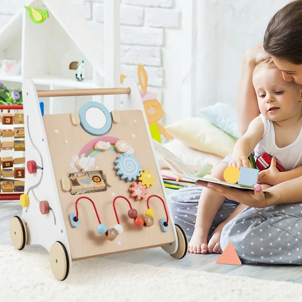 Andador Madeira 7 em 1, andador educativo para andar e empurrar, centro de atividades para crianças a partir de 1 ano, natural
