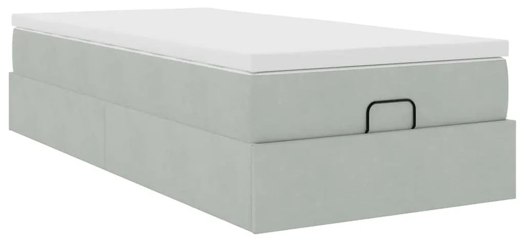 Estrutura cama otomana colchão 80x200 cm veludo cinzento claro
