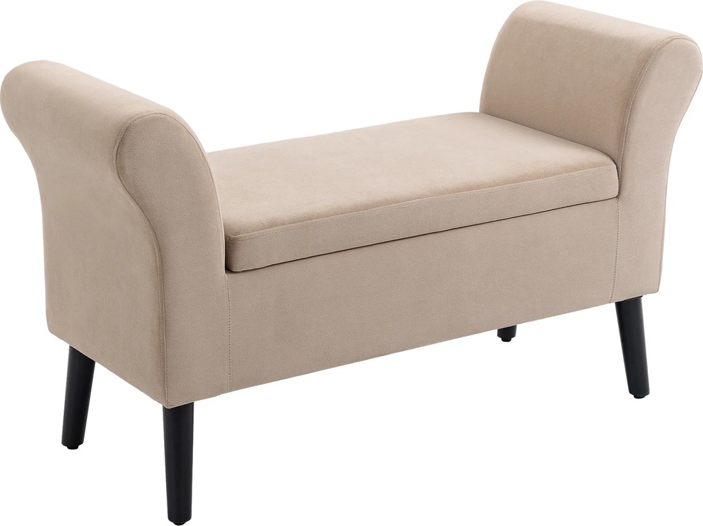 HOMCOM Banco estofado com arrumação, baú com apoios de braço, altura do assento 46 cm, poliéster com toque aveludado, 111,5 x 41 x 65 cm, Bege | Aosom Portugal