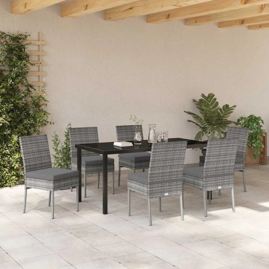 Conjunto de Jantar para Jardim - 7 peças em rattan sintético cinza.