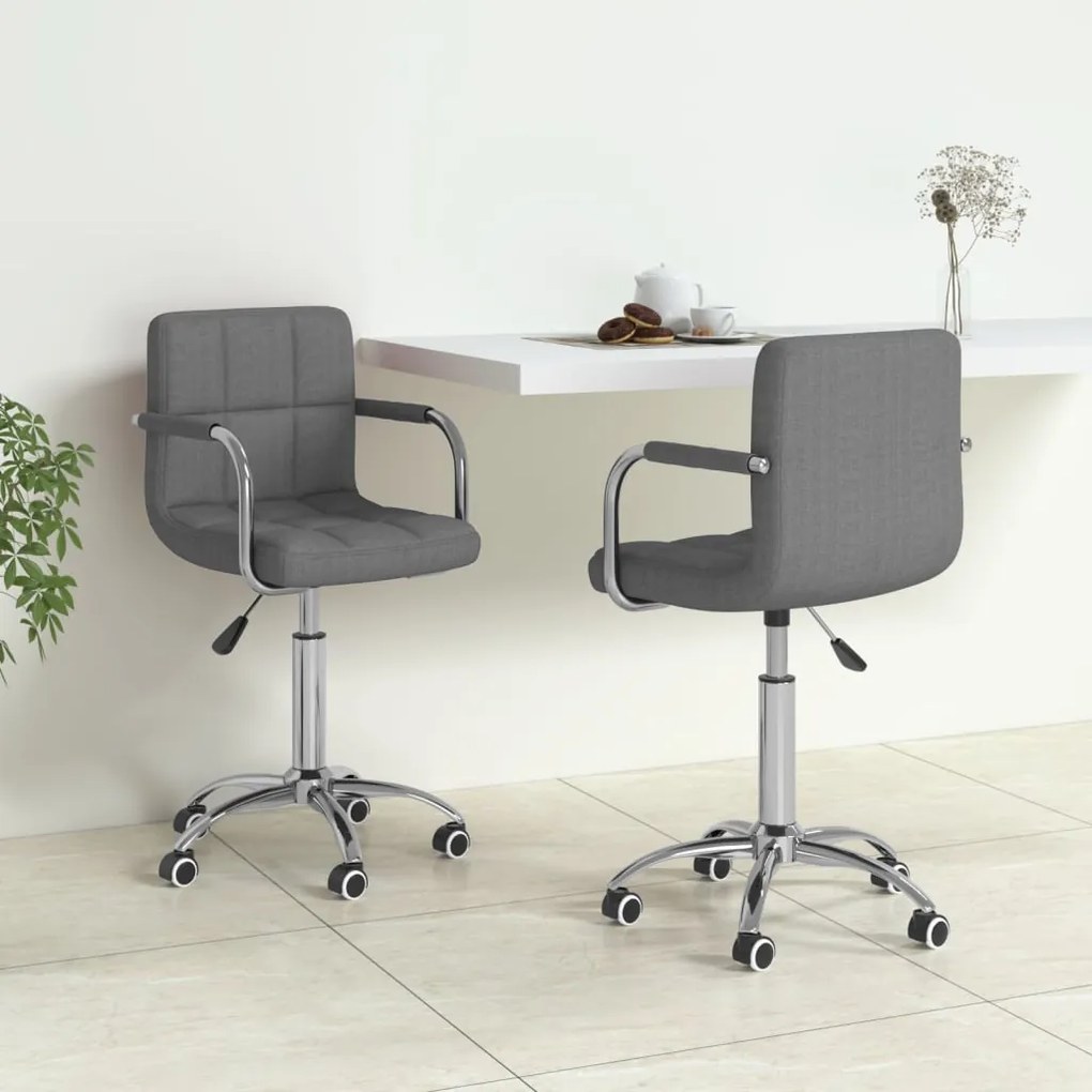 vidaXL Cadeiras de jantar giratórias 2 pcs tecido cinzento-claro