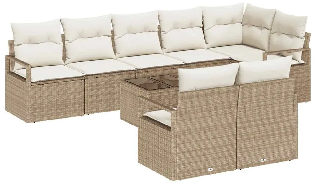 Conjunto de Sofá de Jardim de 9 Peças com Almofadas em Rattan Sintétic