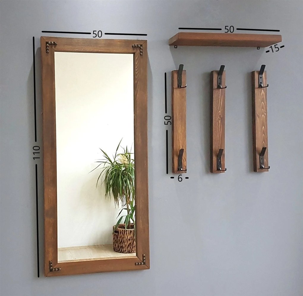 Hall Stand V109 – Walnut – Prateleira: 50x15 cm, Espelho: 50x110 cm, G