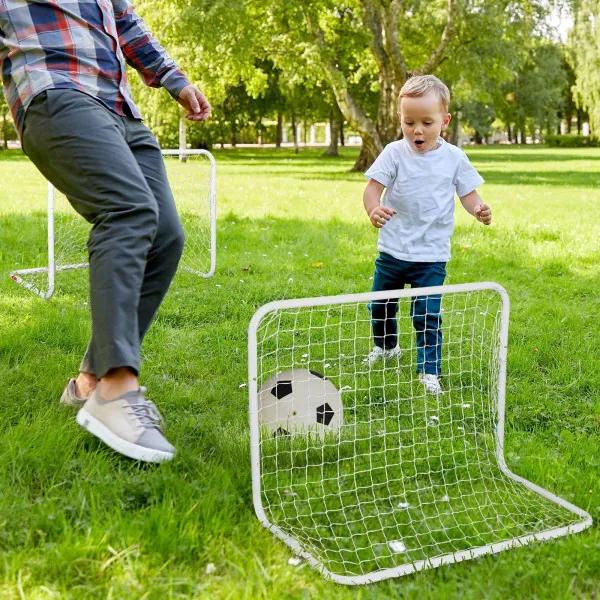 Conjunto de 2 balizas de futebol com rede e bola para crianças e adultos 78x46x56cm Branco