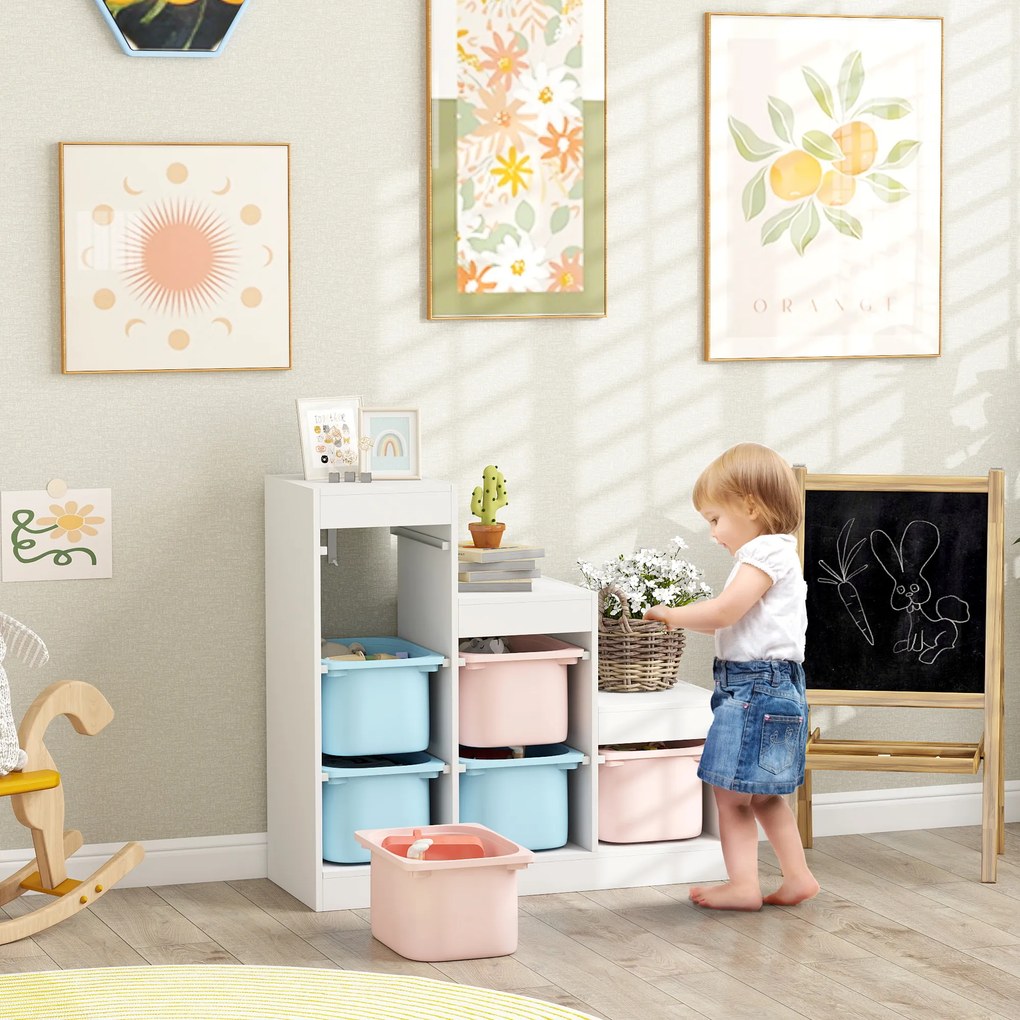 Móvel de Arrumação para Brinquedos, 96 x 38,5 x 90 cm, 6 Caixas Amovíveis, multicolorido
