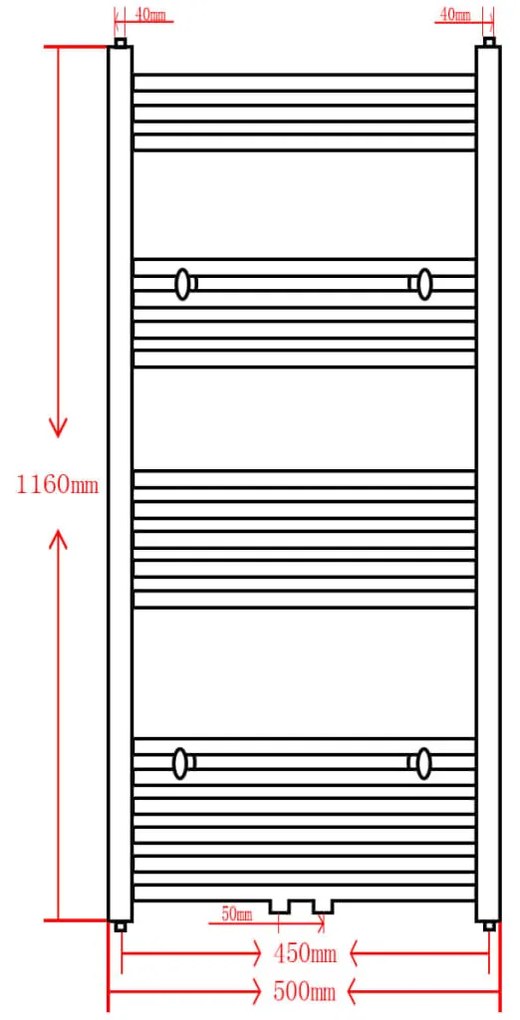 Aquecedor toalhas casa de banho curvo 500 x 1160 mm preto