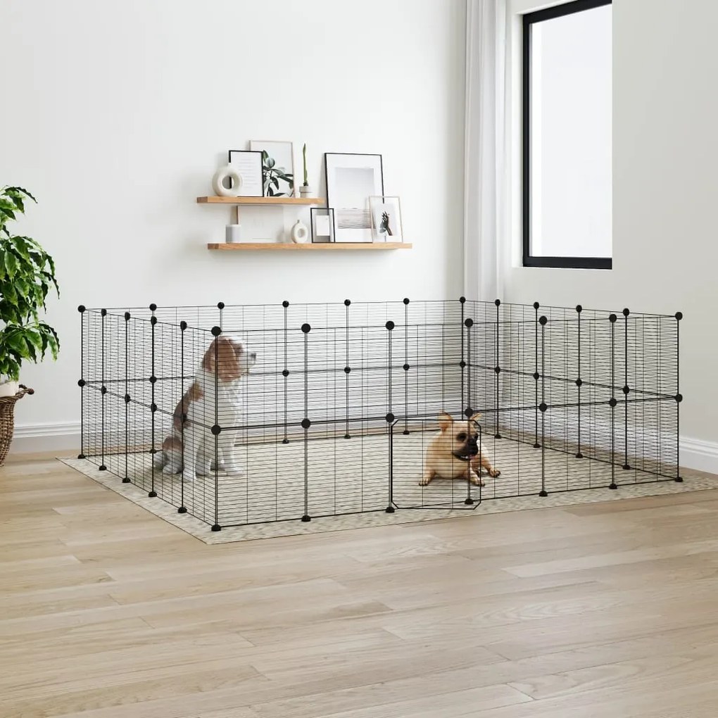 vidaXL Gaiola p/ animais de 44 painéis c/ porta 35x35 cm aço preto