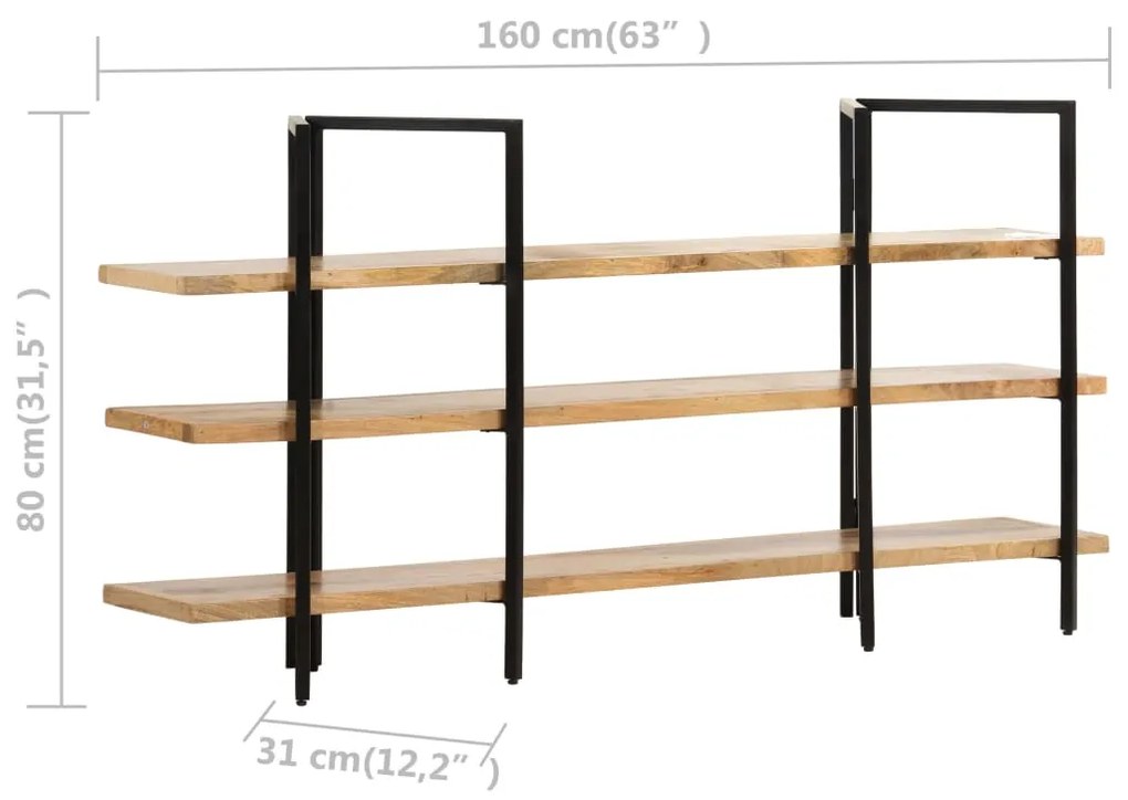 Estante com 3 prateleiras 160x31x80 cm madeira mangueira maciça