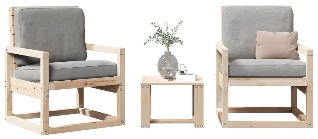 Conjunto de Jardim - 2 Poltronas e 1 Mesa - Madeira de Pinho Maciça