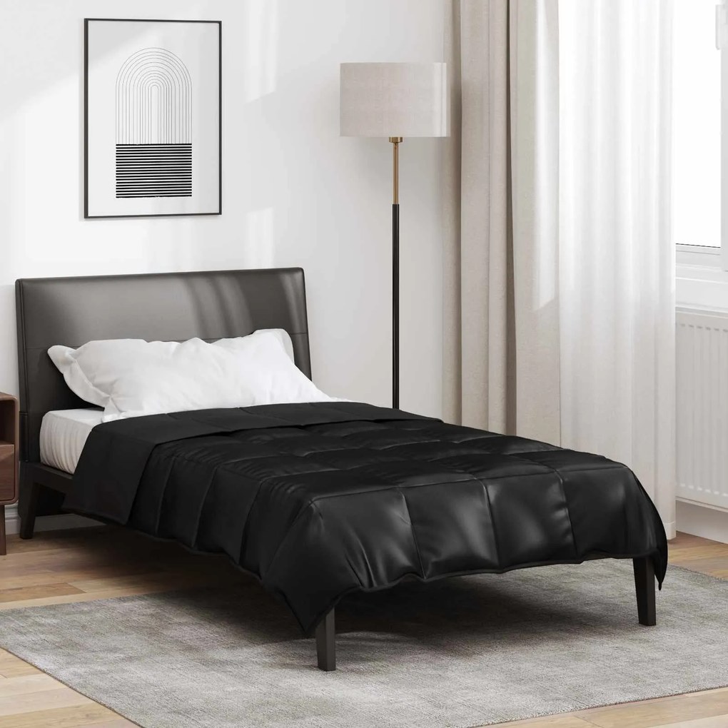 vidaXL Duvet de Ano Inteiro Preto 220 x 135 cm Cetim e Microfibra