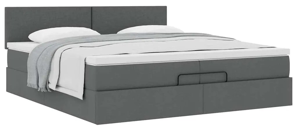 Estrutura de cama otomana com colchão 200x200cm cinzento-escuro